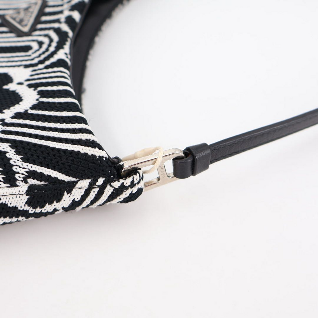 Prada Cles Jacquard Leather Shoulder Bag Black White — view 4