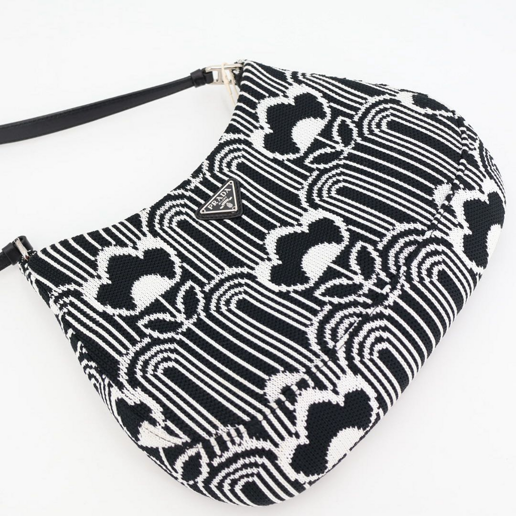 Prada Cles Jacquard Leather Shoulder Bag Black White — view 8