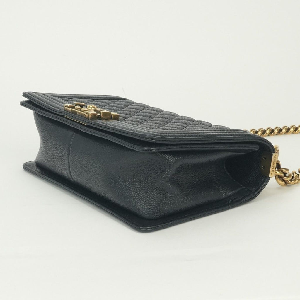Chanel Boy 25 Shoulder Bag Caviar Leather Navy Gold Chain Double — view 5