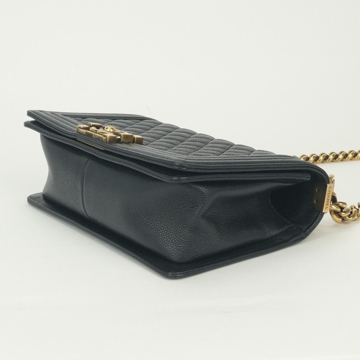 Chanel Boy 25 Shoulder Bag Caviar Leather Navy Gold Chain Double — view 5