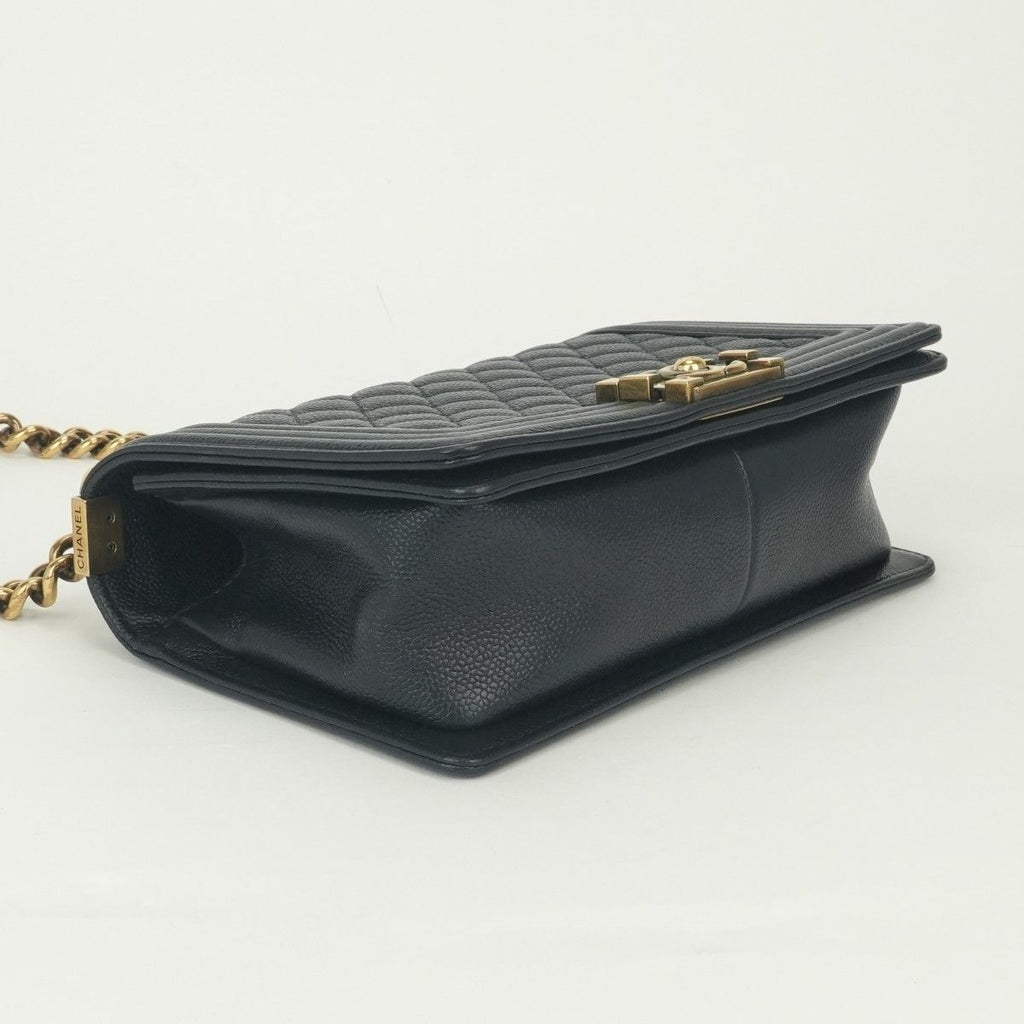 Chanel Boy 25 Shoulder Bag Caviar Leather Navy Gold Chain Double — view 6