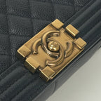 Chanel Boy 25 Shoulder Bag Caviar Leather Navy Gold Chain Double — view 7