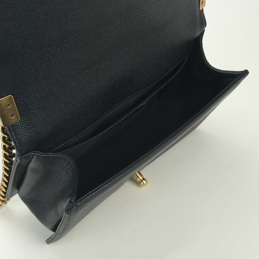 Chanel Boy 25 Shoulder Bag Caviar Leather Navy Gold Chain Double — view 9