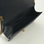 Chanel Boy 25 Shoulder Bag Caviar Leather Navy Gold Chain Double — view 9