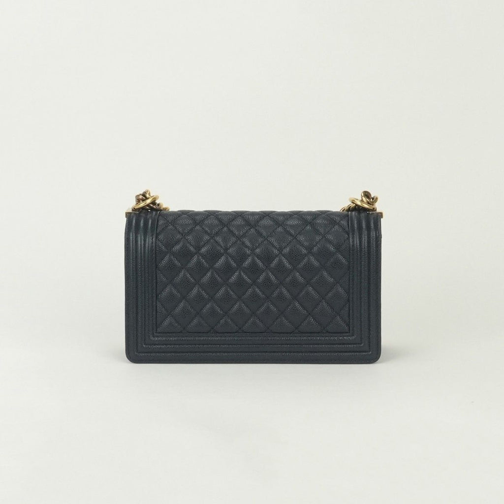 Chanel Boy 25 Shoulder Bag Caviar Leather Navy Gold Chain Double — view 3