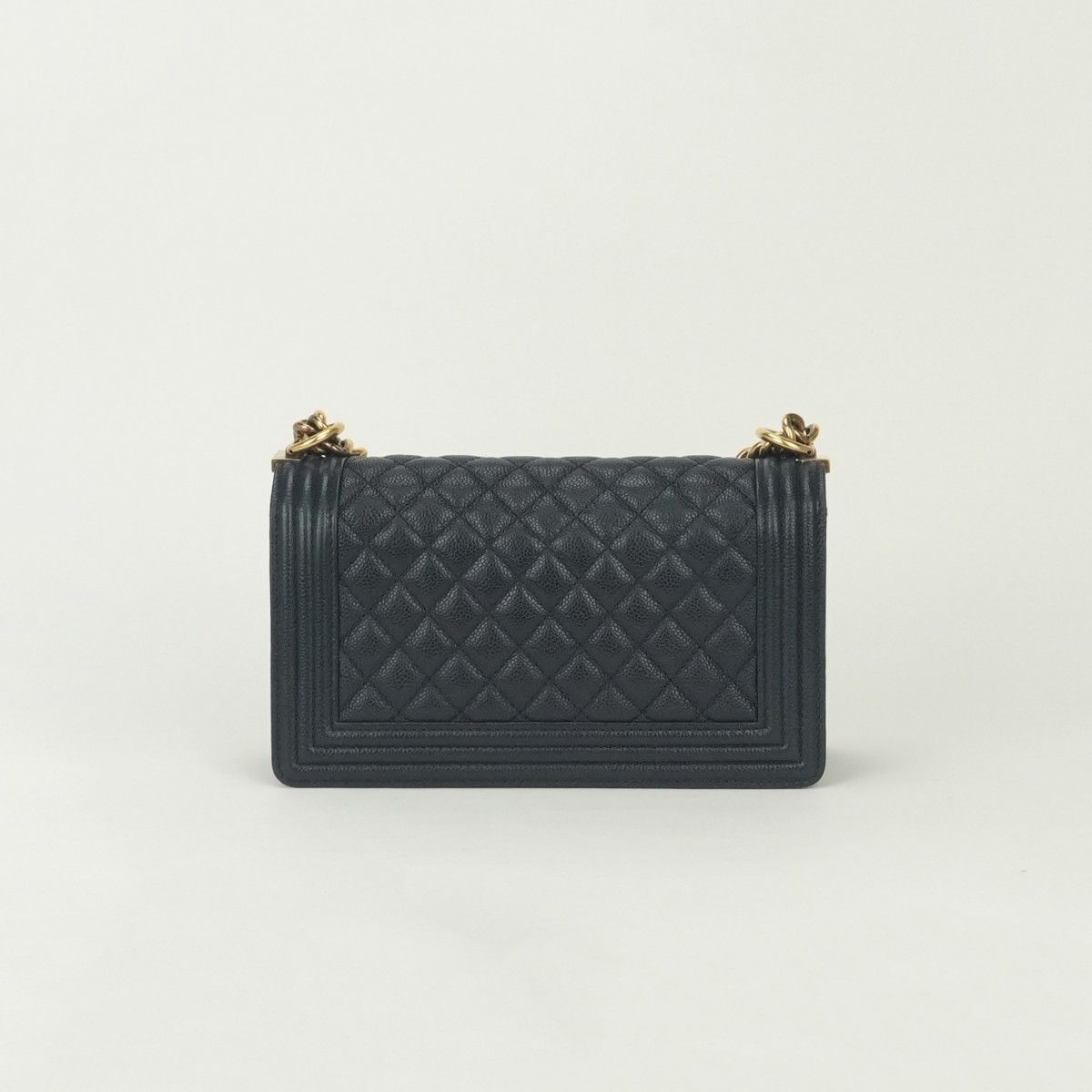 Chanel Boy 25 Shoulder Bag Caviar Leather Navy Gold Chain Double — view 3