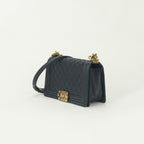 Chanel Boy 25 Shoulder Bag Caviar Leather Navy Gold Chain Double — view 2