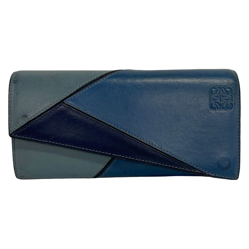 Loewe Wallet Puzzle Navy Blue Gray Dark Leather