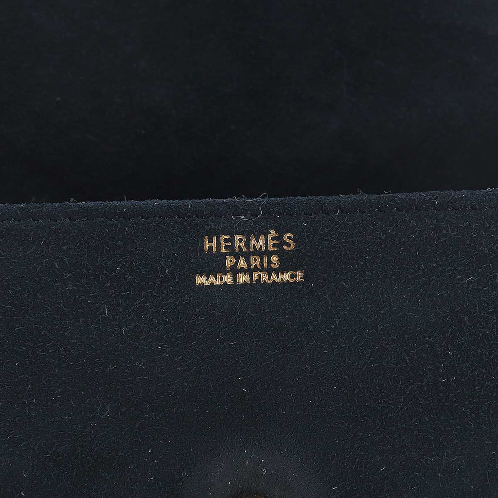 Hermes Shoulder Bag Suede Black Vintage Gold — view 7