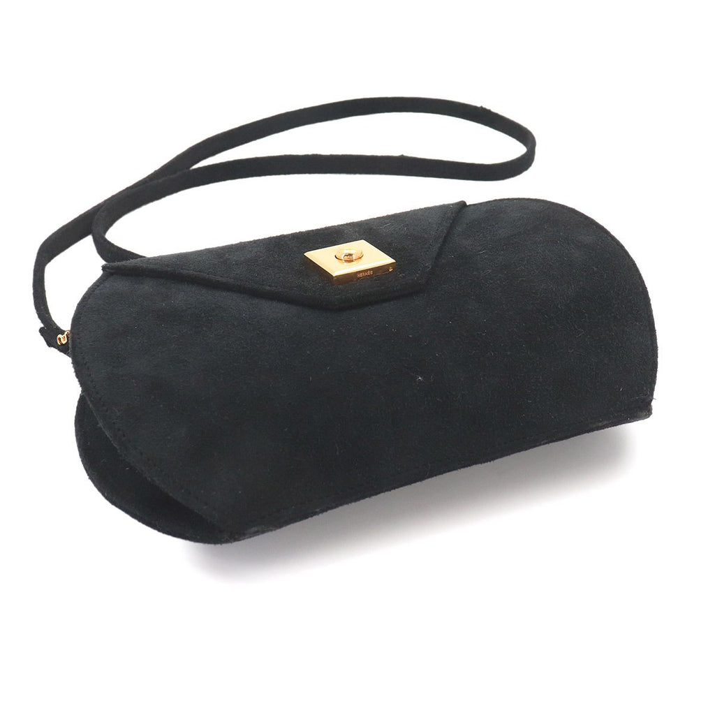 Hermes Shoulder Bag Suede Black Vintage Gold — view 4