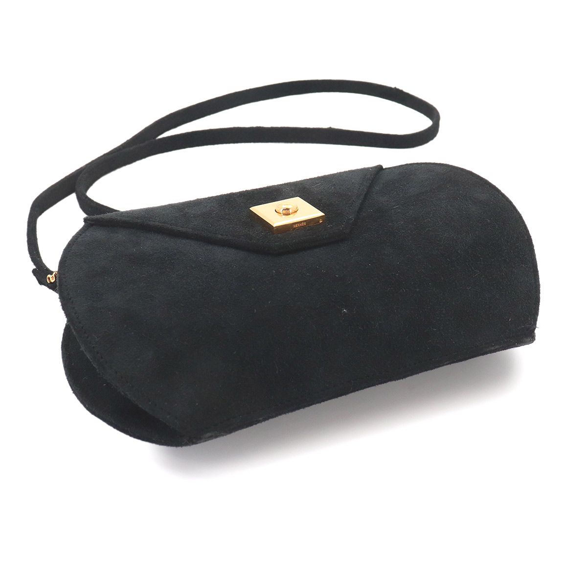 Hermes Shoulder Bag Suede Black Vintage Gold — view 4
