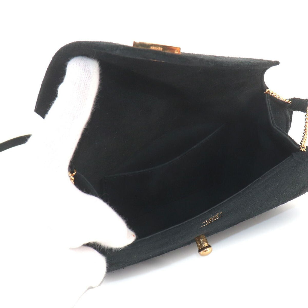 Hermes Shoulder Bag Suede Black Vintage Gold — view 6