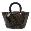 Chanel CC Logo Perforated Tote Enamel Patent Leather Black Silver