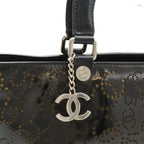 Chanel CC Logo Perforated Tote Enamel Patent Leather Black Silver — view 8