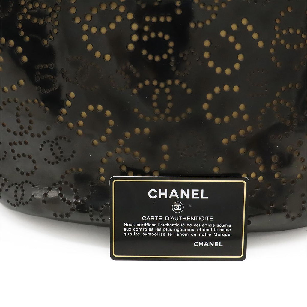 Chanel CC Logo Perforated Tote Enamel Patent Leather Black Silver — view 9