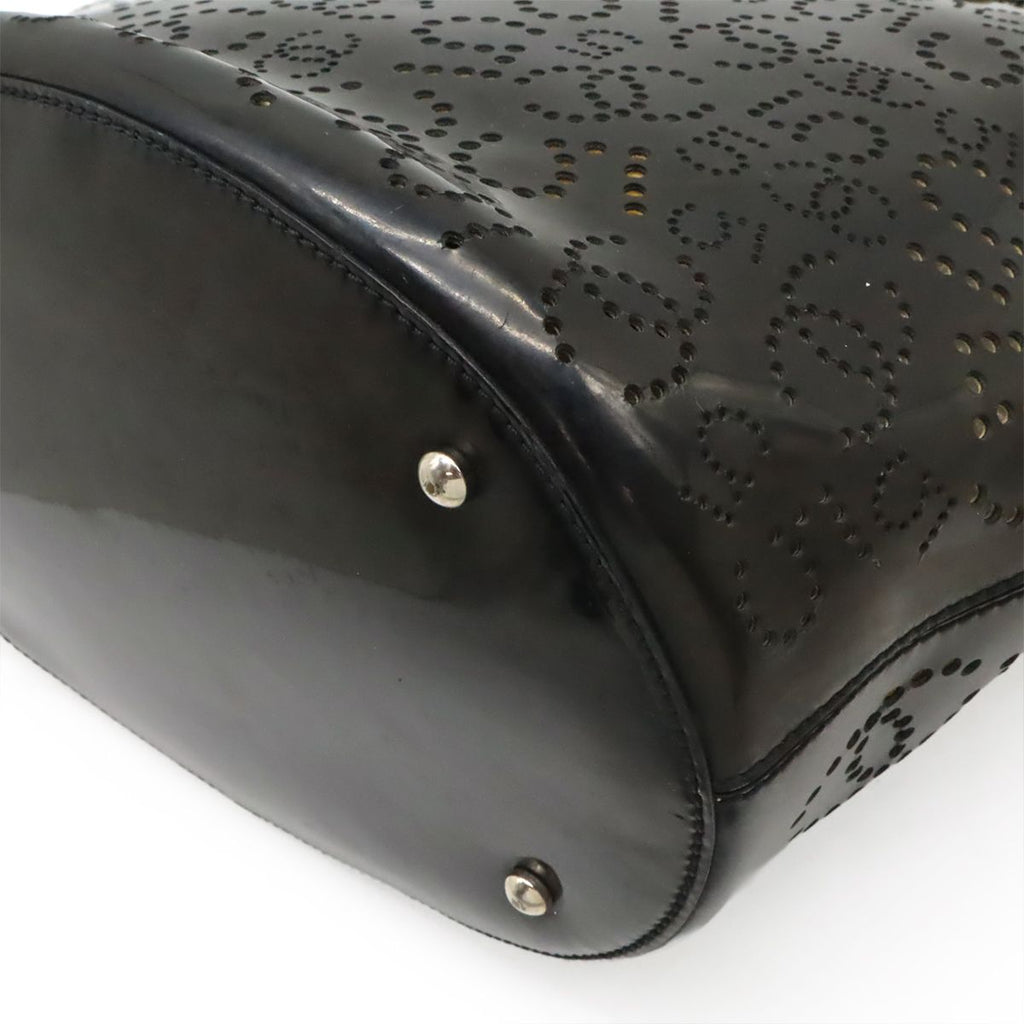 Chanel CC Logo Perforated Tote Enamel Patent Leather Black Silver — view 3