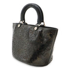 Chanel CC Logo Perforated Tote Enamel Patent Leather Black Silver — view 2