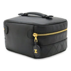 Chanel Bicolor Vanity Makeup Pouch Cosmetic Handbag Leather Black Gold — view 2