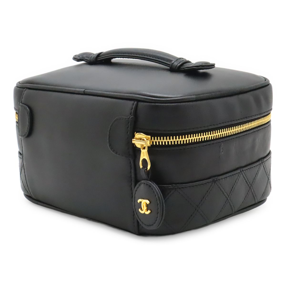 Chanel Bicolor Vanity Makeup Pouch Cosmetic Handbag Leather Black Gold — view 2