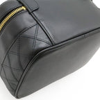 Chanel Bicolor Vanity Makeup Pouch Cosmetic Handbag Leather Black Gold — view 3
