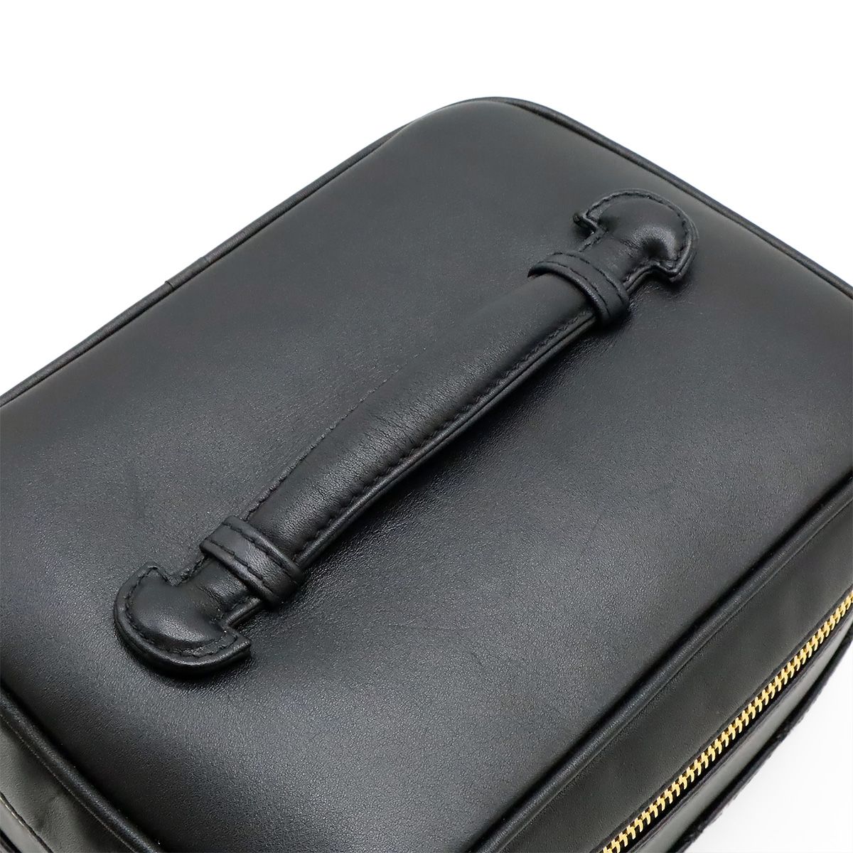 Chanel Bicolor Vanity Makeup Pouch Cosmetic Handbag Leather Black Gold — view 4
