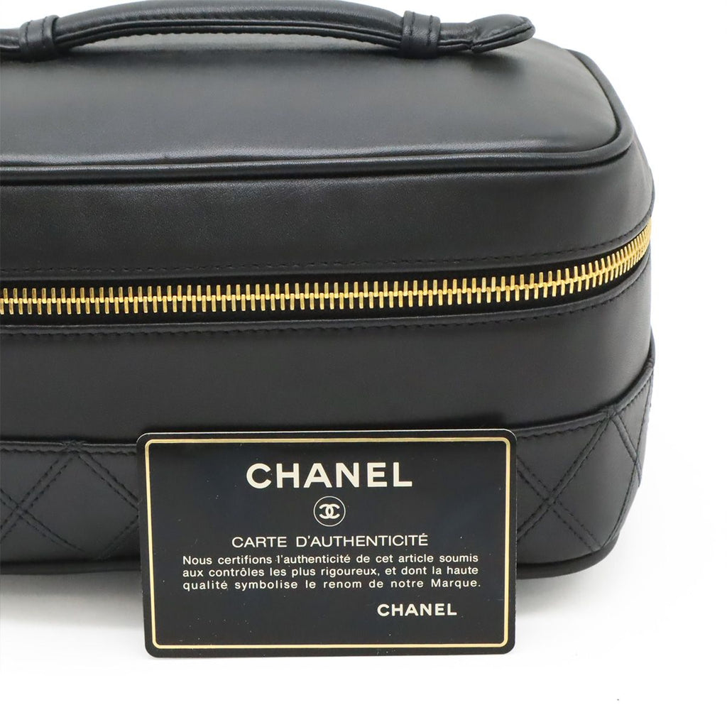 Chanel Bicolor Vanity Makeup Pouch Cosmetic Handbag Leather Black Gold — view 9