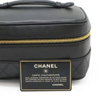 Chanel Bicolor Vanity Makeup Pouch Cosmetic Handbag Leather Black Gold — view 9
