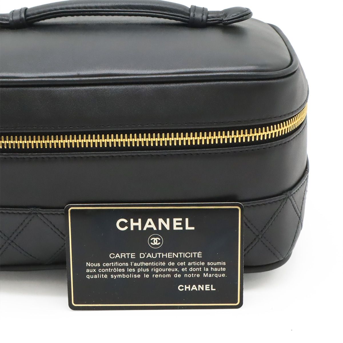Chanel Bicolor Vanity Makeup Pouch Cosmetic Handbag Leather Black Gold — view 9