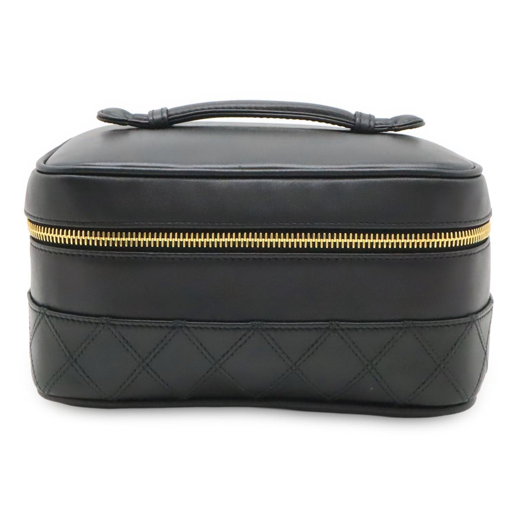 Chanel Bicolor Vanity Makeup Pouch Cosmetic Handbag Leather Black Gold