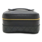 Chanel Bicolor Vanity Makeup Pouch Cosmetic Handbag Leather Black Gold
