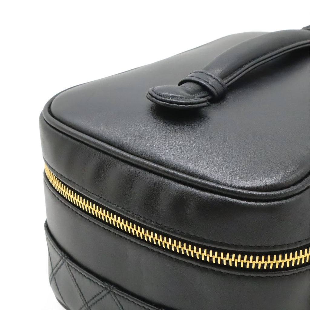 Chanel Bicolor Vanity Makeup Pouch Cosmetic Handbag Leather Black Gold — view 7