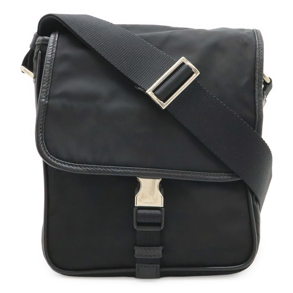 Prada Shoulder Bag Pochette Crossbody Nylon Leather Nero Black Silver Overseas