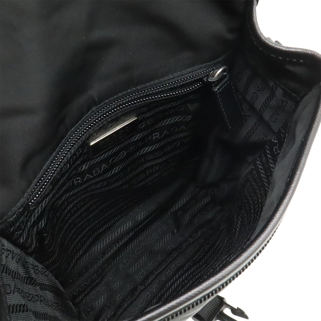 Prada Shoulder Bag Pochette Crossbody Nylon Leather Nero Black Silver Overseas — view 7