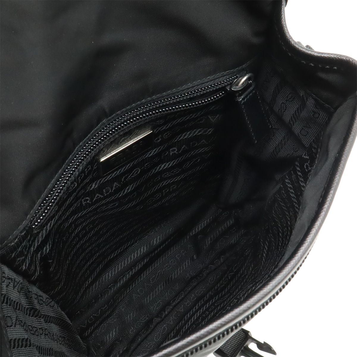 Prada Shoulder Bag Pochette Crossbody Nylon Leather Nero Black Silver Overseas — view 7
