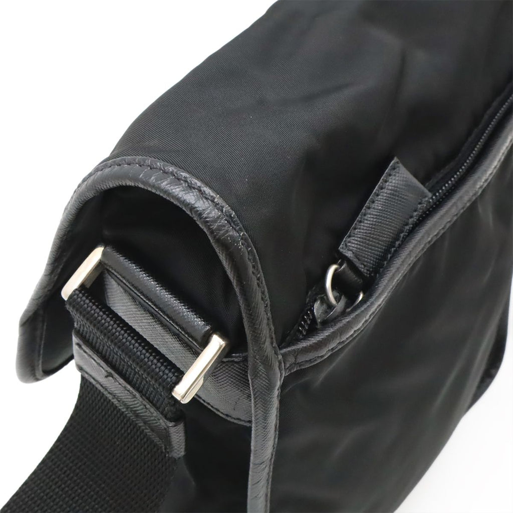 Prada Shoulder Bag Pochette Crossbody Nylon Leather Nero Black Silver Overseas — view 8