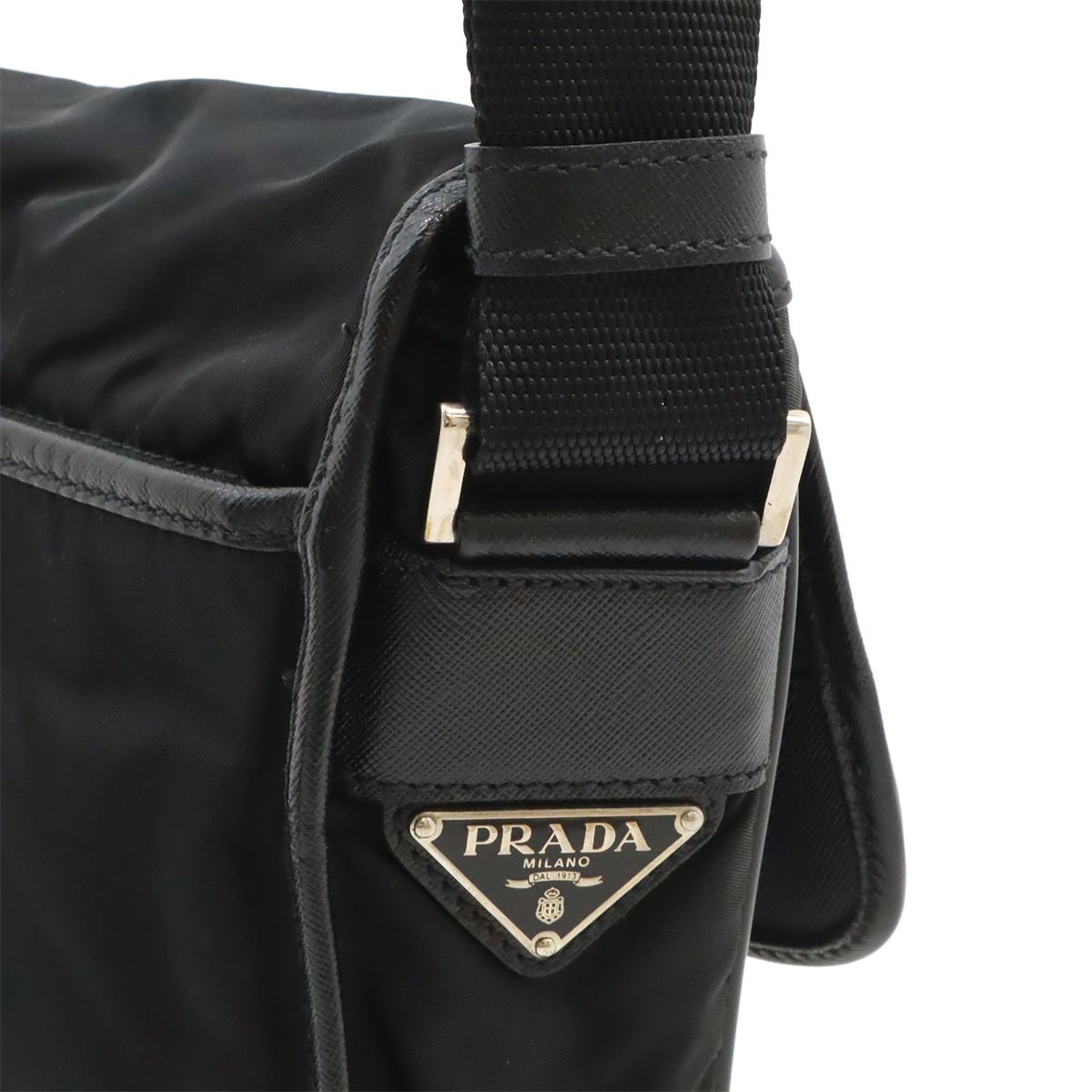 Prada Shoulder Bag Pochette Crossbody Nylon Leather Nero Black Silver Overseas — view 4
