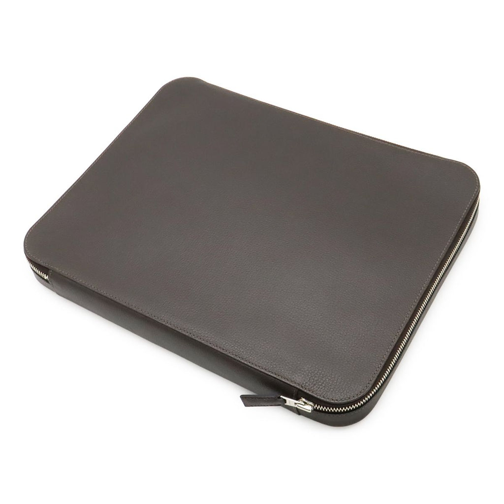 Hermes Overnight Pouch Case Veau Epsom Toilet Blanc Brown Black Silver — view 2