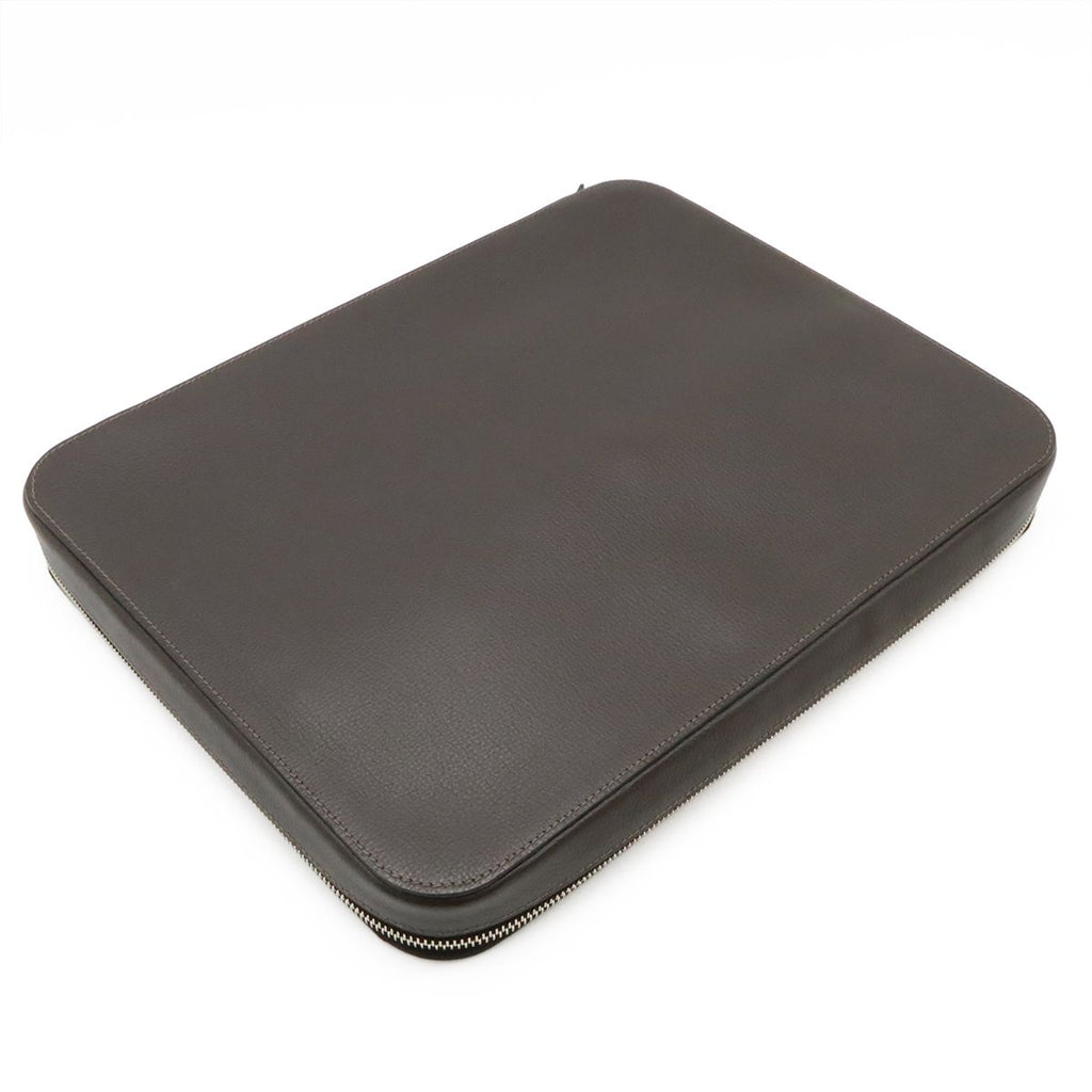 Hermes Overnight Pouch Case Veau Epsom Toilet Blanc Brown Black Silver — view 3