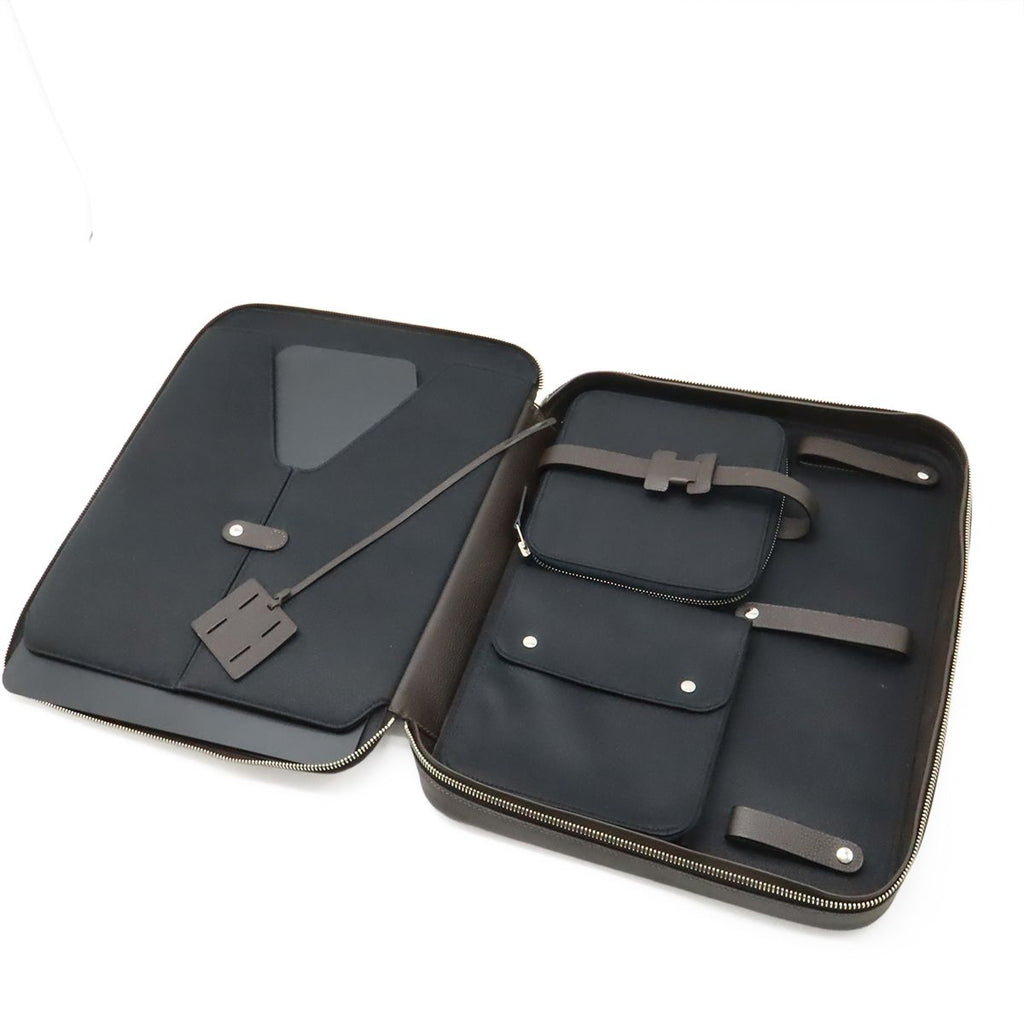 Hermes Overnight Pouch Case Veau Epsom Toilet Blanc Brown Black Silver — view 5