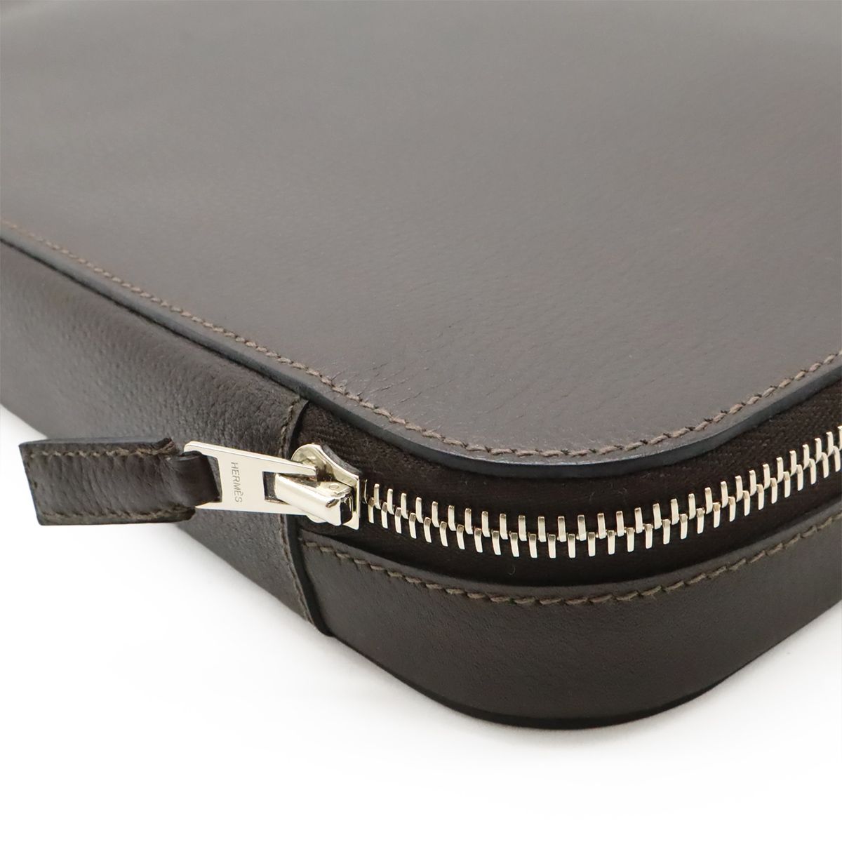 Hermes Overnight Pouch Case Veau Epsom Toilet Blanc Brown Black Silver — view 4