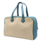 Hermes Victoria 43 Boston Bag Travel Purse Toile Ash Taurillon Clemence Blue — view 2