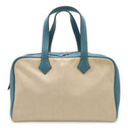 Hermes Victoria 43 Boston Bag Travel Purse Toile Ash Taurillon Clemence Blue