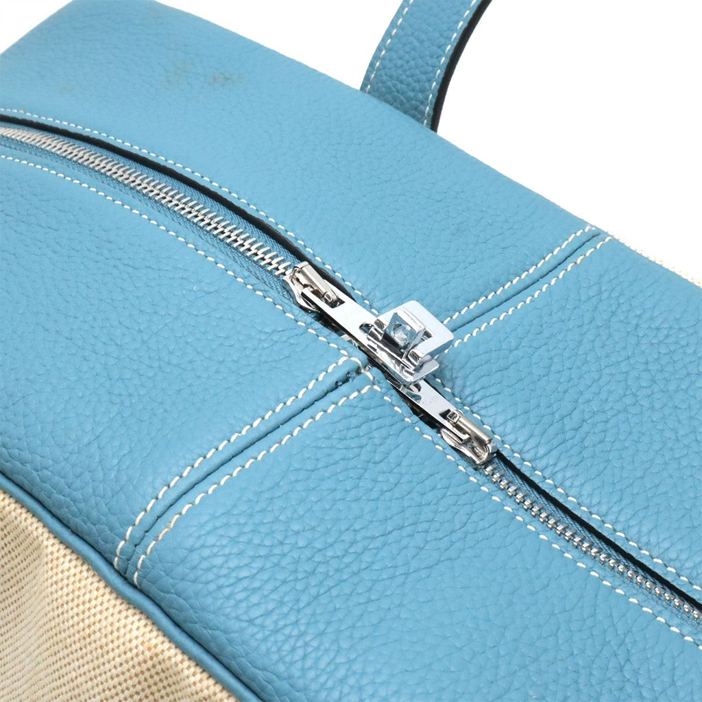Hermes Victoria 43 Boston Bag Travel Purse Toile Ash Taurillon Clemence Blue — view 4