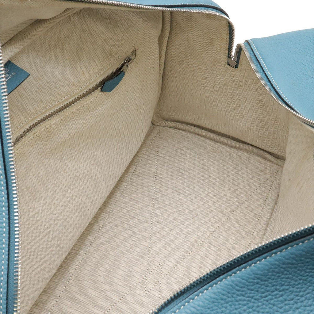 Hermes Victoria 43 Boston Bag Travel Purse Toile Ash Taurillon Clemence Blue — view 6