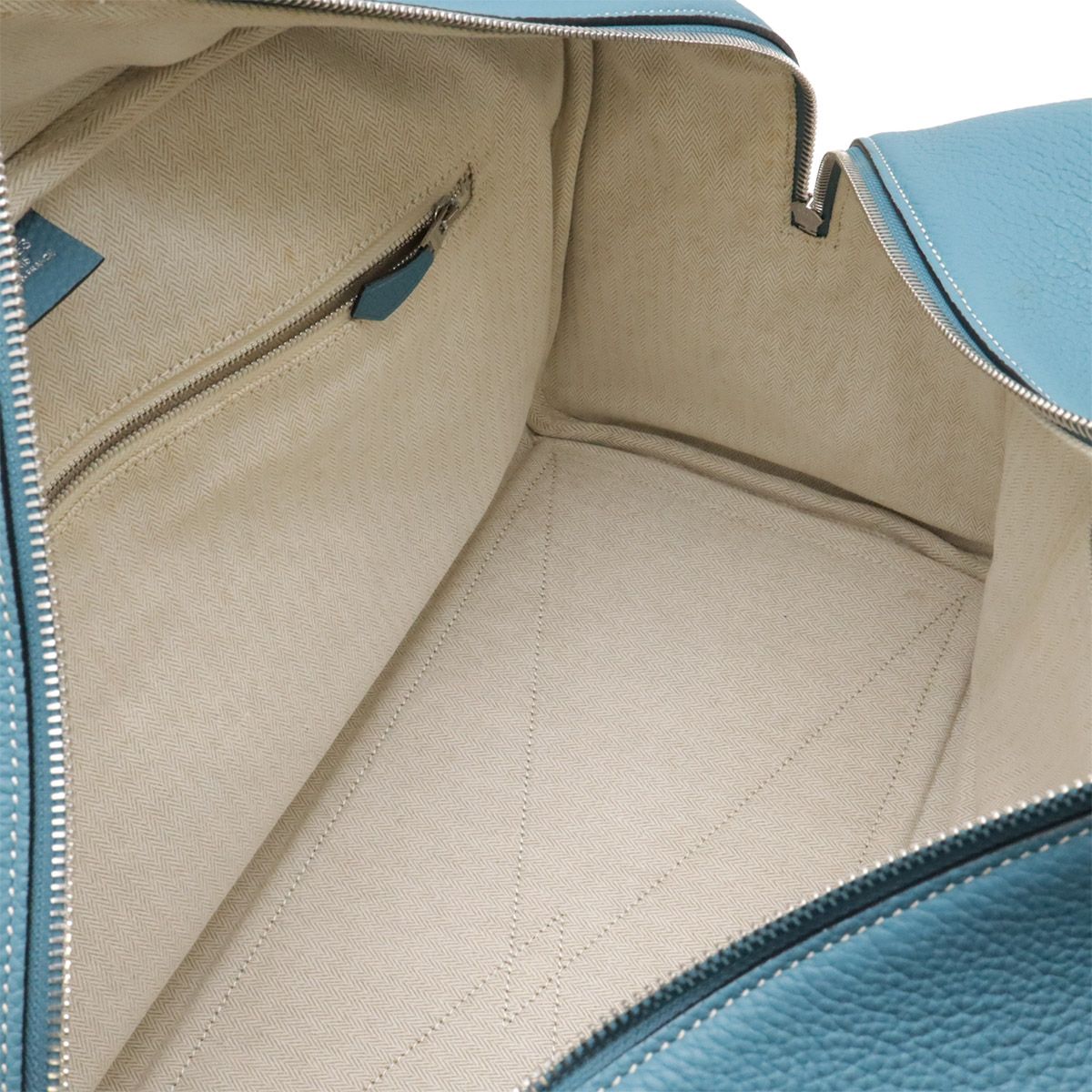 Hermes Victoria 43 Boston Bag Travel Purse Toile Ash Taurillon Clemence Blue — view 6