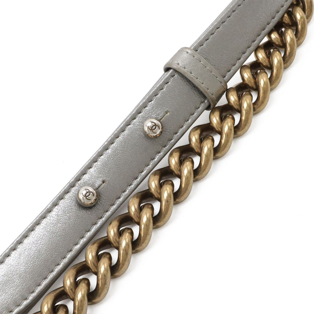 Chanel Boy 28 Quilted CC Logo Chain Shoulder Bag Calfskin Gold Gray — view 4
