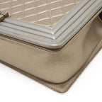 Chanel Boy 28 Quilted CC Logo Chain Shoulder Bag Calfskin Gold Gray — view 3