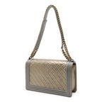 Chanel Boy 28 Quilted CC Logo Chain Shoulder Bag Calfskin Gold Gray — view 2