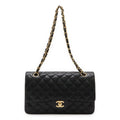 Chanel Quilted 25 CC Logo Chain Shoulder Bag Lambskin Black Gold