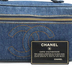 Chanel CC Logo Denim Vanity Handbag Makeup Pouch Blue Indigo Gold — view 9